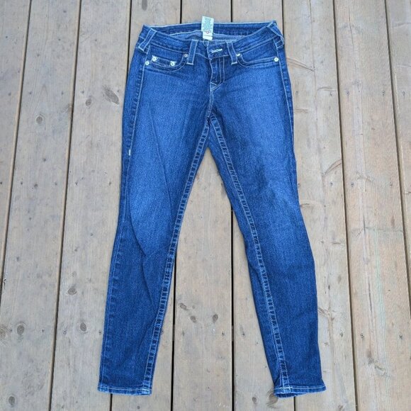 True Religion Jeans Women 29 Blue Denim Medium Wash Skinny Leg 5-Pockets Stretch - Picture 1 of 10